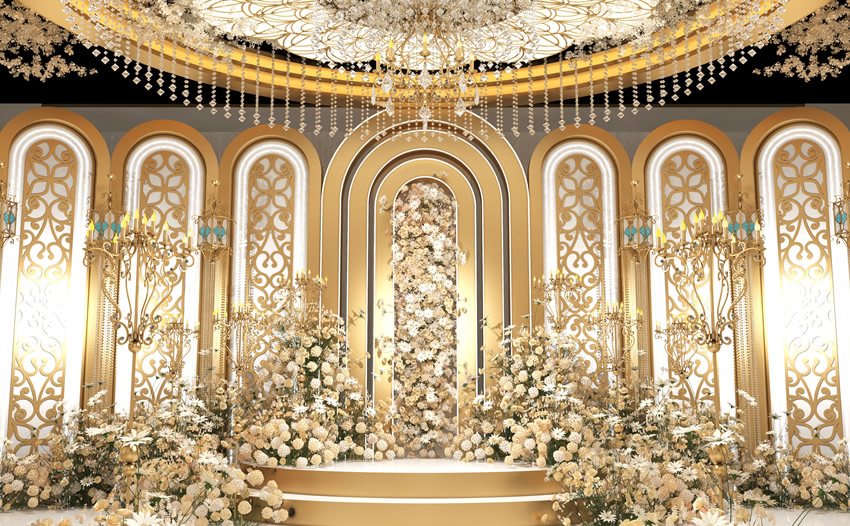 萝北香槟色调婚礼堂效果展示